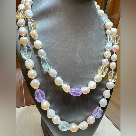 Natural‎ fresh water natural stone double necklace - Picture 3 of 3